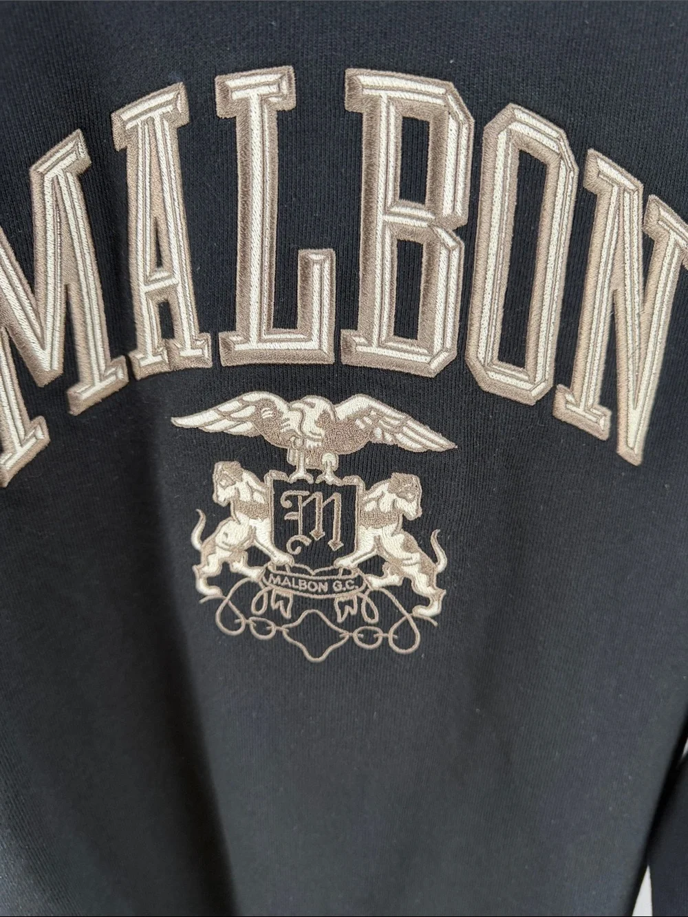 NWT Malbon Golf Black Embroidered Crest Crewneck Sweatshirt – Size Small